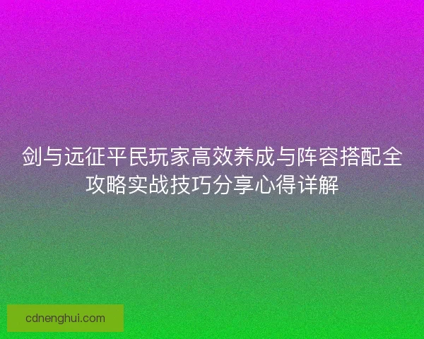 剑与远征平民玩家高效养成与阵容搭配全攻略实战技巧分享心得详解