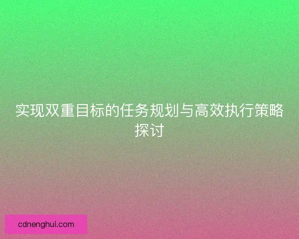 实现双重目标的任务规划与高效执行策略探讨